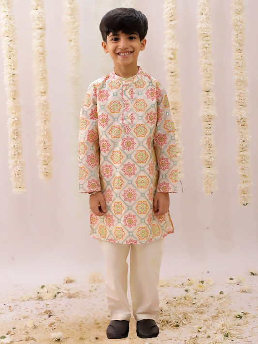 Lil Drama Mishti Off White Kurta Pyjama Set For Boys | Swadesiicart