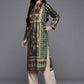 Ahalyaa Women Green & Pink Ethnic Motifs Printed Gotta Patti Velvet Kurta | Swadesiicart