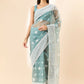 Blue Organza Geometric Embroidered Saree with Unstitched Blouse Piece - Roozal
