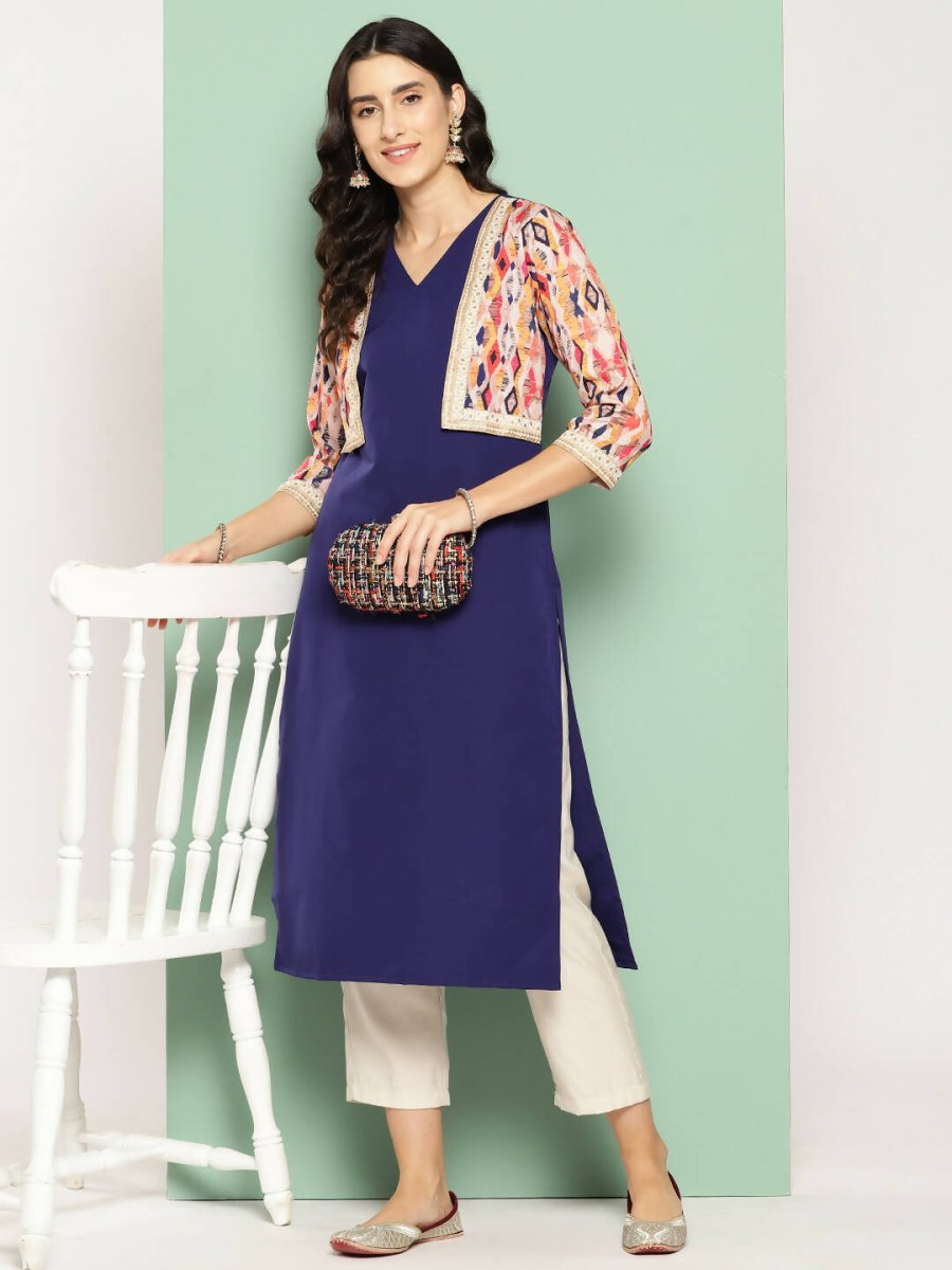 Ahalyaa Women's Traditional wear Kurta - Navy Blue | Swadesiicart