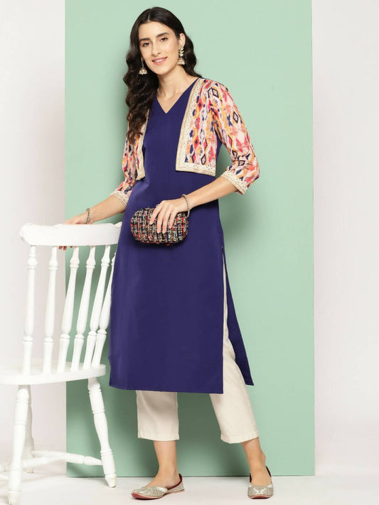 Ahalyaa Women's Traditional wear Kurta - Navy Blue | Swadesiicart