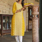 Juniper Women's Yellow Georgette Printed Kurta | Swadesiicart
