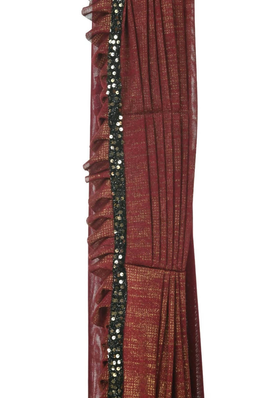 Mominos Fashion All Season Wear Rust And Black Ruffled Ready To Wear Saree | Swadesiicart