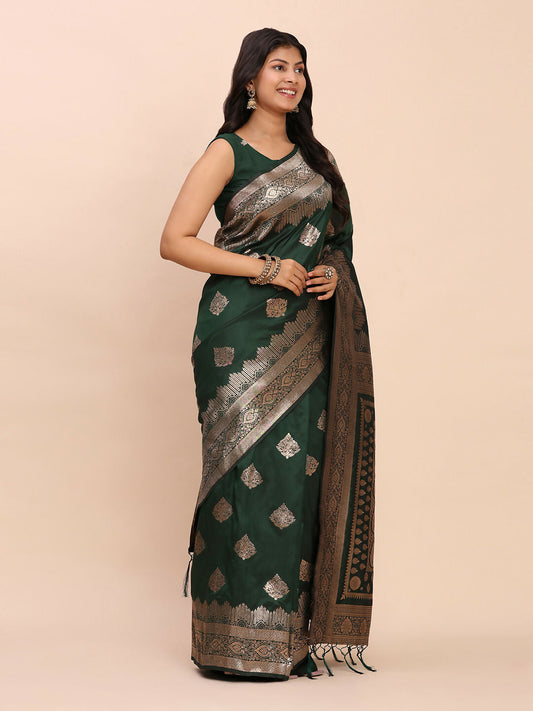 Astita Banarasi Silk Green Saree | Swadesiicart