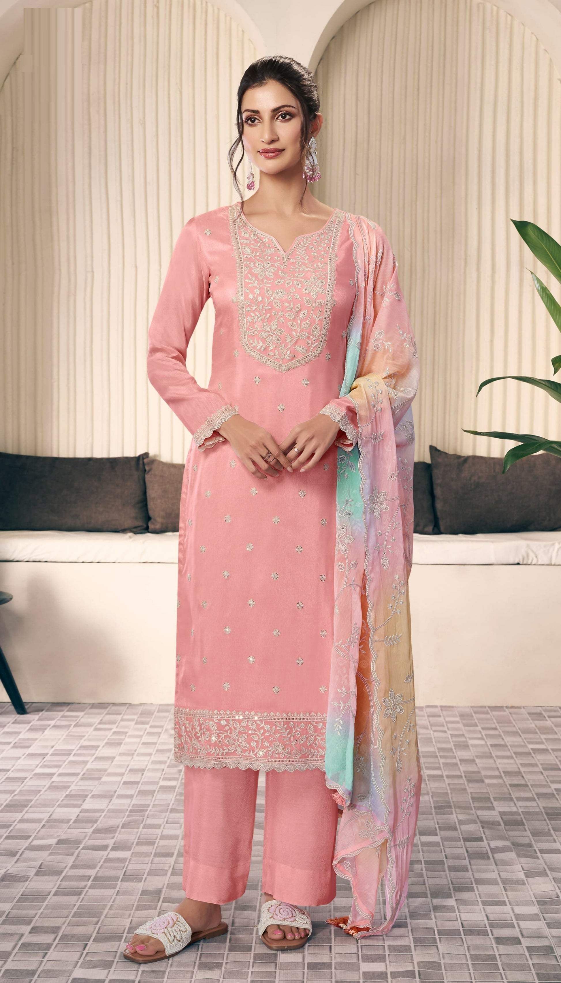 Anaita Peach Embroidered Silk Stitched Salwar Suit