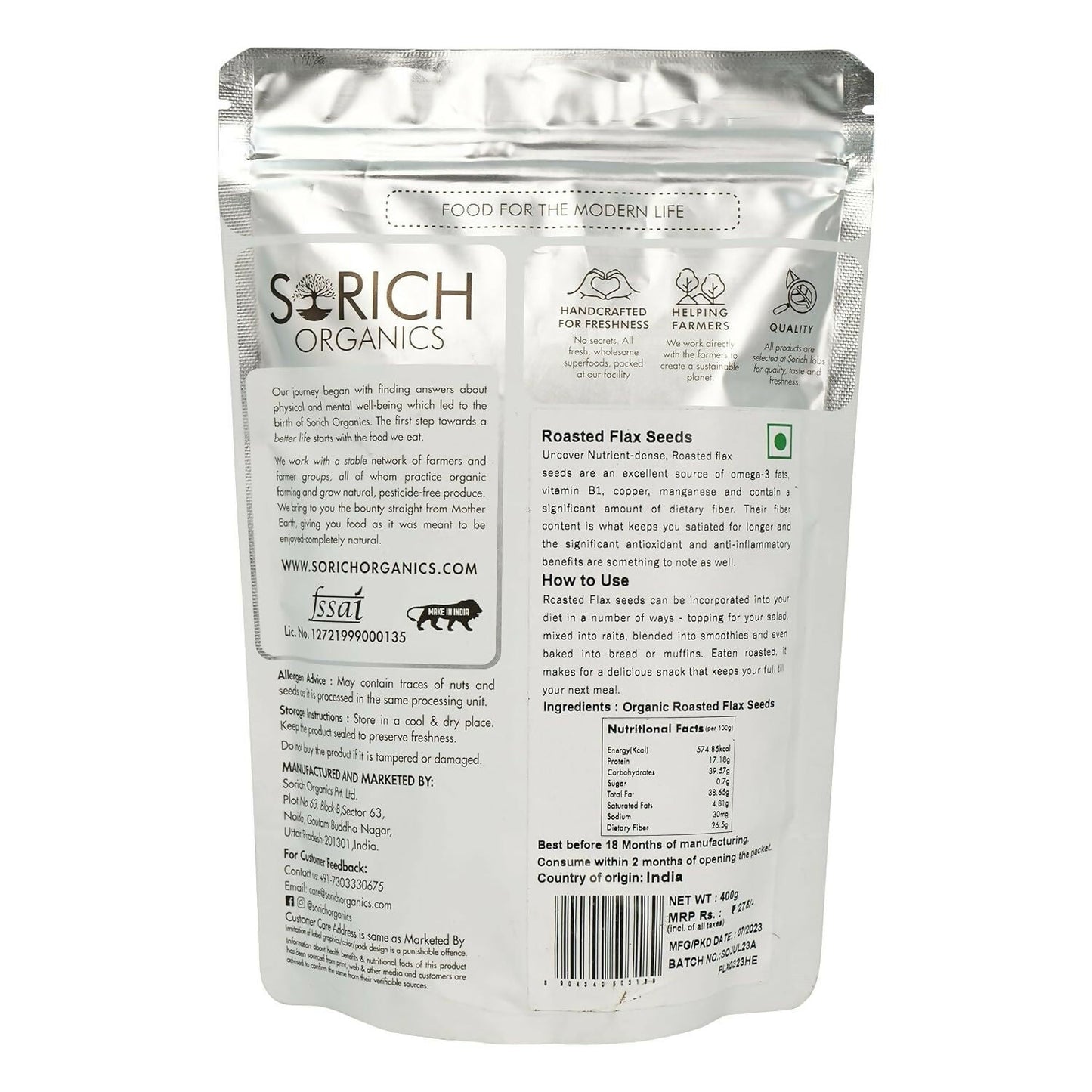 Sorich Organics Roasted Flax Seeds - Swadesiicart