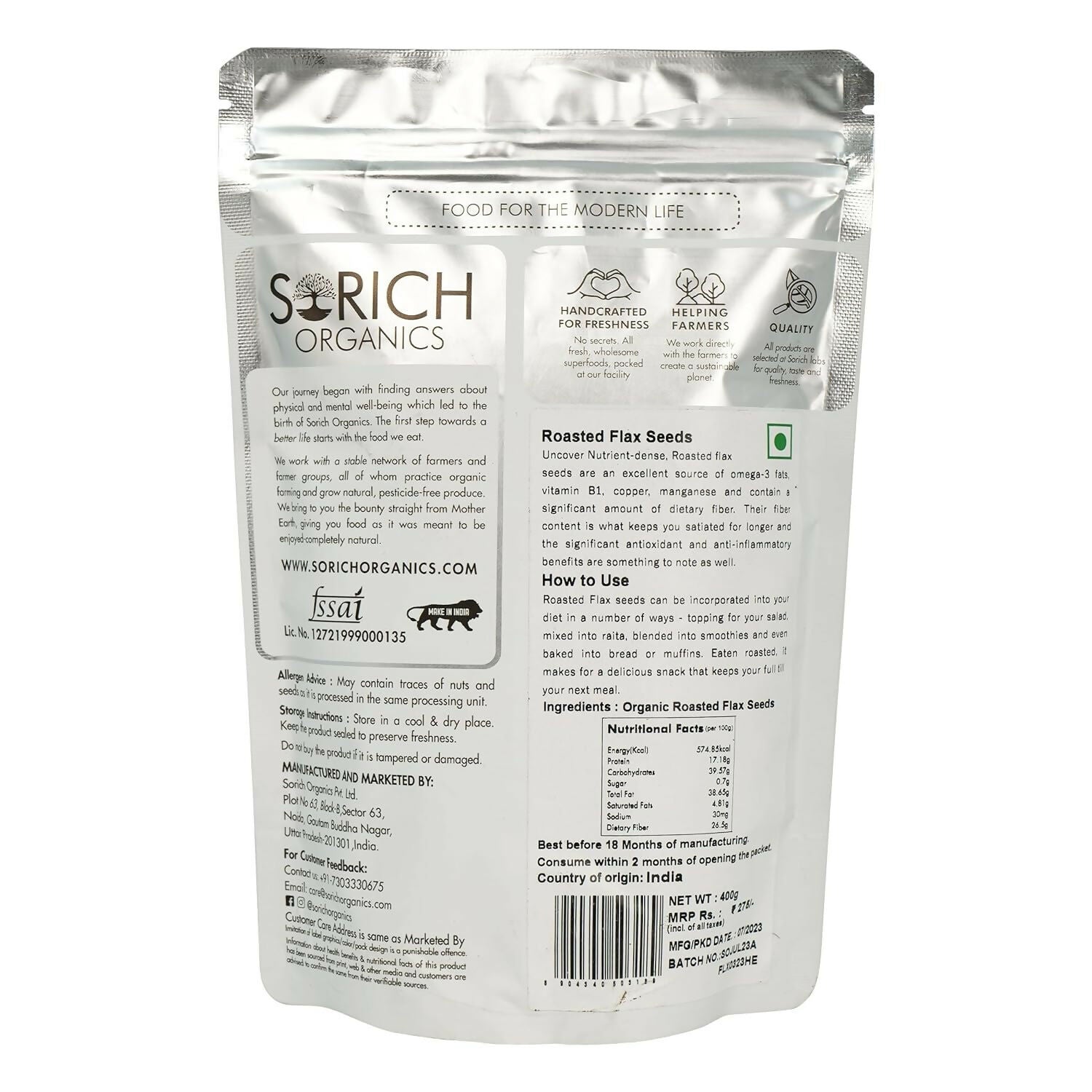 Sorich Organics Roasted Flax Seeds - Swadesiicart