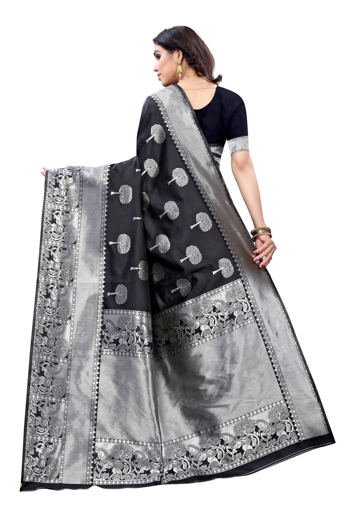 Vamika Banarasi Jacquard Weaving Black Saree (AMEE BLACK) | Swadesiicart