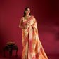 Joban Fashion Cream & Orange Plain With Weaving Border Banarasi Silk Sarees | Swadesiicart