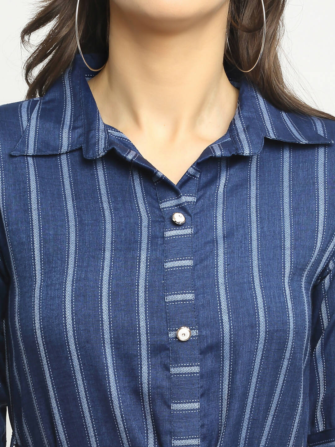 Rudra Bazaar Blue A-Line Striped Kurta | Swadesiicart