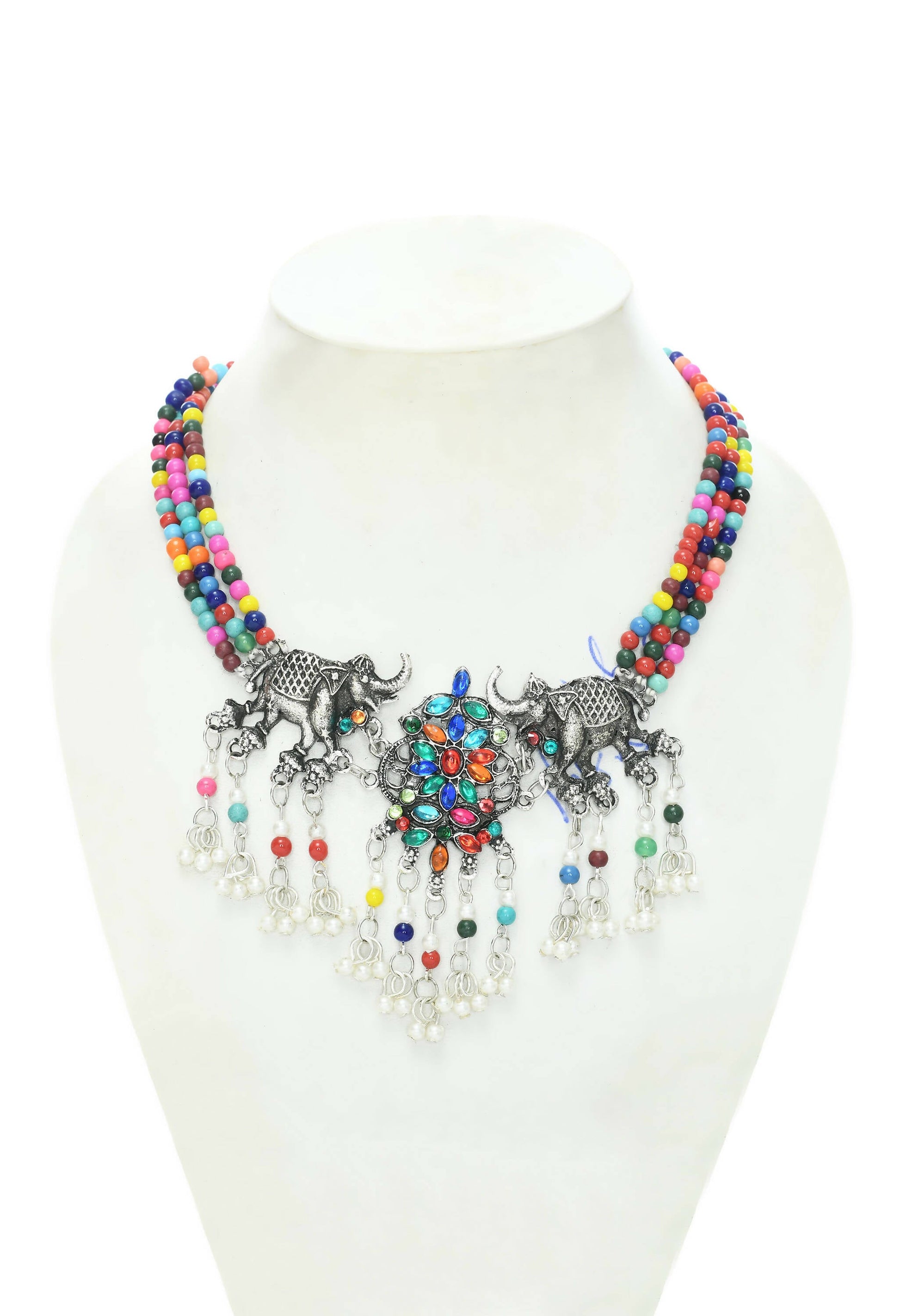 Mominos Fashion Johar Kamal Silver-Plated Brass Finish Elephant Design Choker For Women (Multi) | Swadesiicart