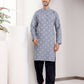 Blue Viscose Woven Jacquard Work Men's Kurta - Mahotsav