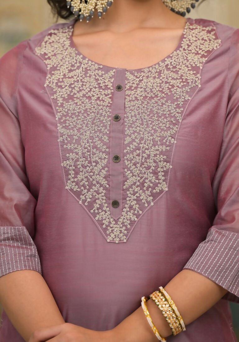 Partywear Designer Rose gold Cotton Silk Stitched Suit With Dupatta - Tanisha | Swadesiicart