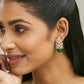 Nuyug 22K Gold-Plated Green Gemstone & Zircon Studded Contemporary Filigree Motif Studs | Swadesiicart