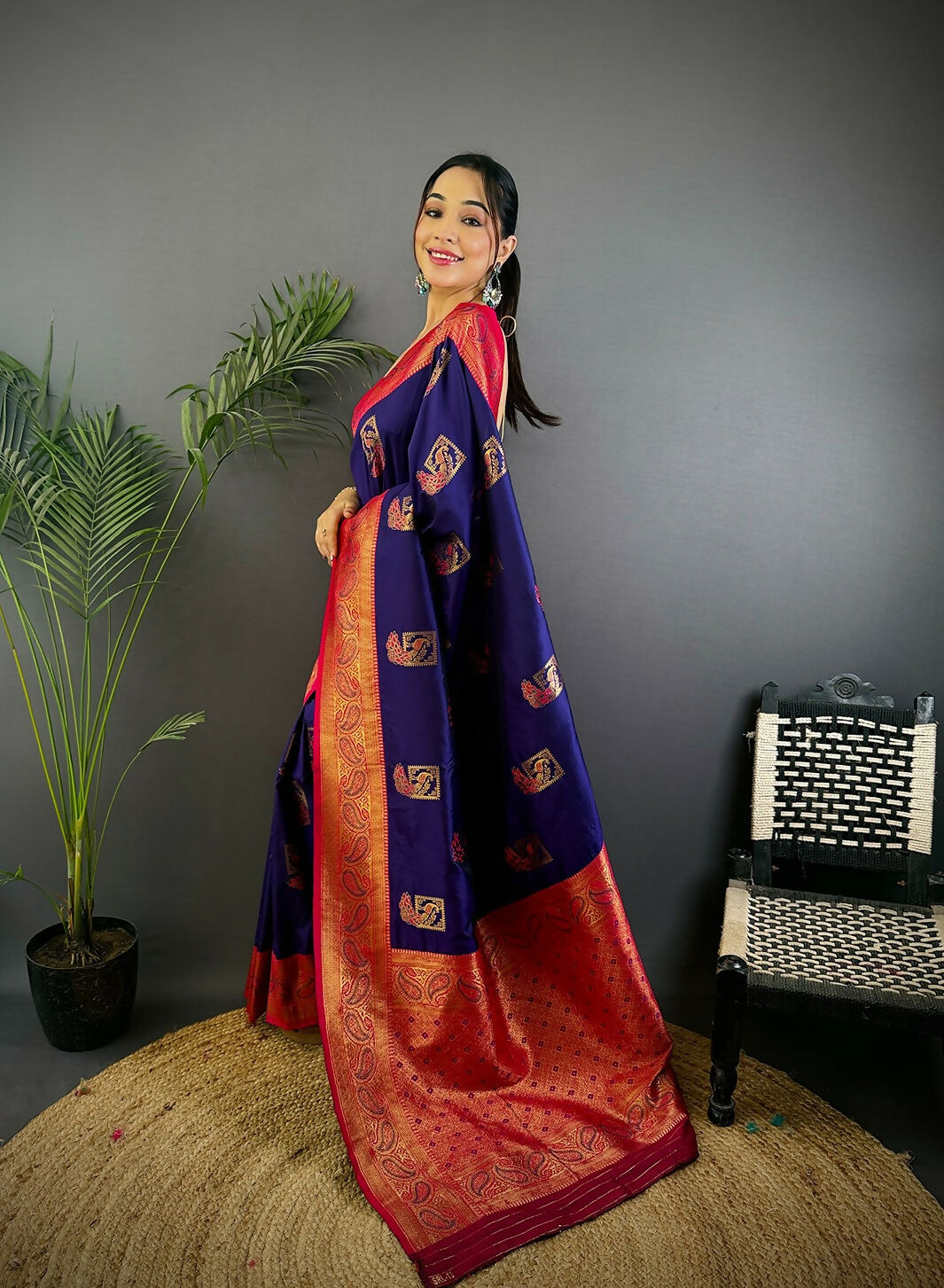 Joban Fashion Maroon Peacock Banarasi Silk Sarees | Swadesiicart
