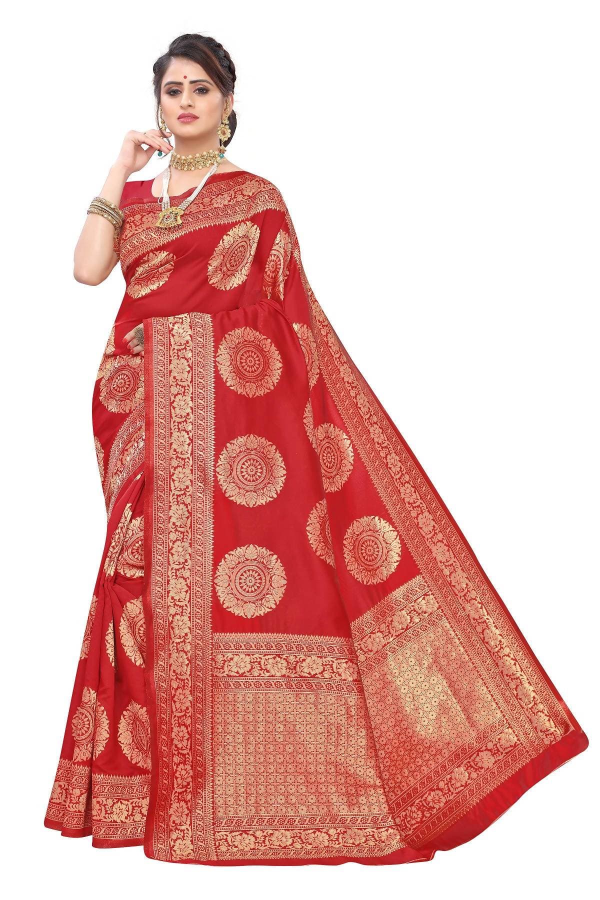Vamika Latest Banarasi Jacquard Weaving Red Saree | Swadesiicart