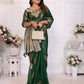 Aastha Fashion Green Soft Organza Silk Weaving Saree