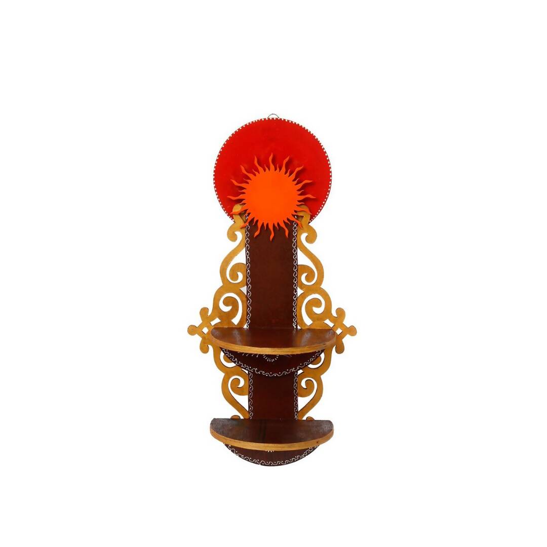 eCraftIndia Brown Textured Wooden Pooja Shelf | Swadesiicart