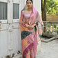 Vishnu Weaves Women's Baby-Pink Cotton Silk Saree with Blouse - Swadesiicart