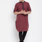 Even Apparels Maroon Pure Cotton Men's Kurta With Contrast Collar And Placket | Swadesiicart
