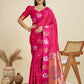 Vishnu Weaves Women's Magenta Banarasi Silk Zari Woven Saree with Blouse - Swadesiicart