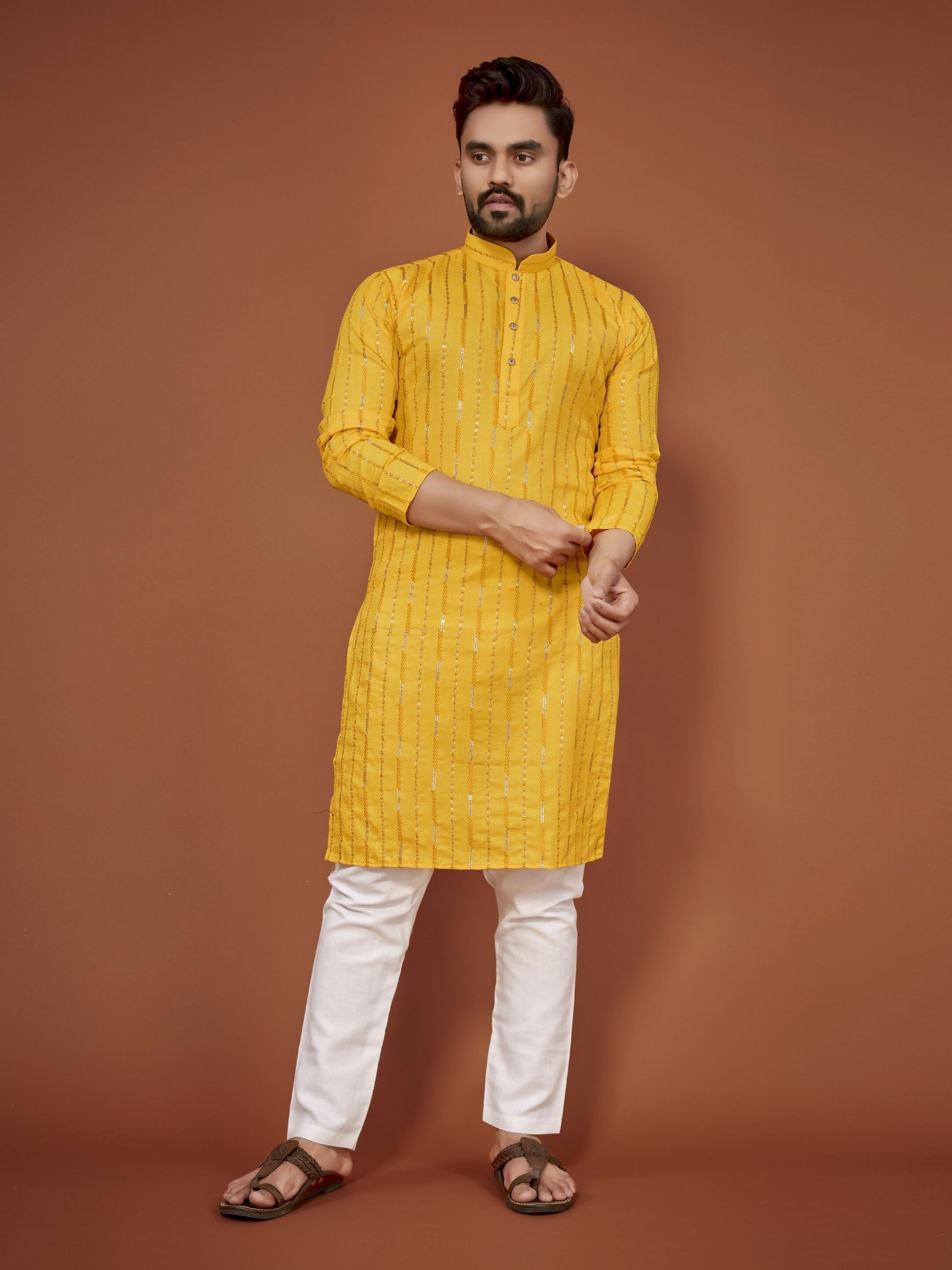 Anaita Yellow Embroidered Cotton Straight Kurta