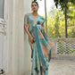 Vishnu Weaves Women's Firozi Cotton Silk Saree with Blouse - Swadesiicart