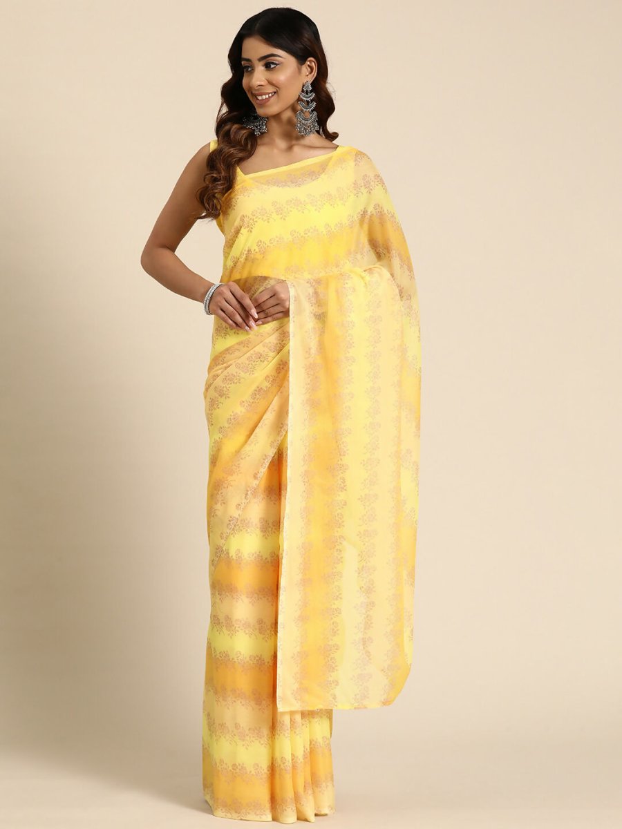 Ahalyaa Women's Traditional Semi Stitch Saree - Yellow | Swadesiicart