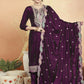 Jyoti Fashion Women's Wine Velvet Cording with Resham Thread & Sequin Kurta with Trouser & Dupatta | Swadesiicart