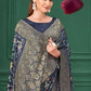 Blue Tussar Silk Jacquard Abstract Digital Print Saree with Unstitched Blouse - Mohira