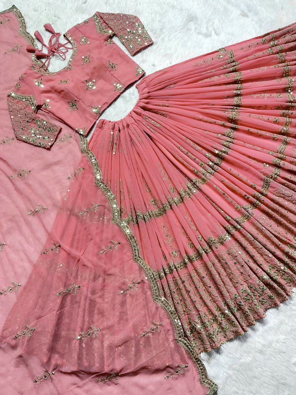 Jyoti Fashion Women's Baby Pink Faux Georgette 5MM Sequins with Zari Embroidered Designer Lehenga Choli Set | Swadesiicart