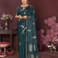 Joban Fashion Teal Floral Motifs Banarasi Silk Sarees | Swadesiicart