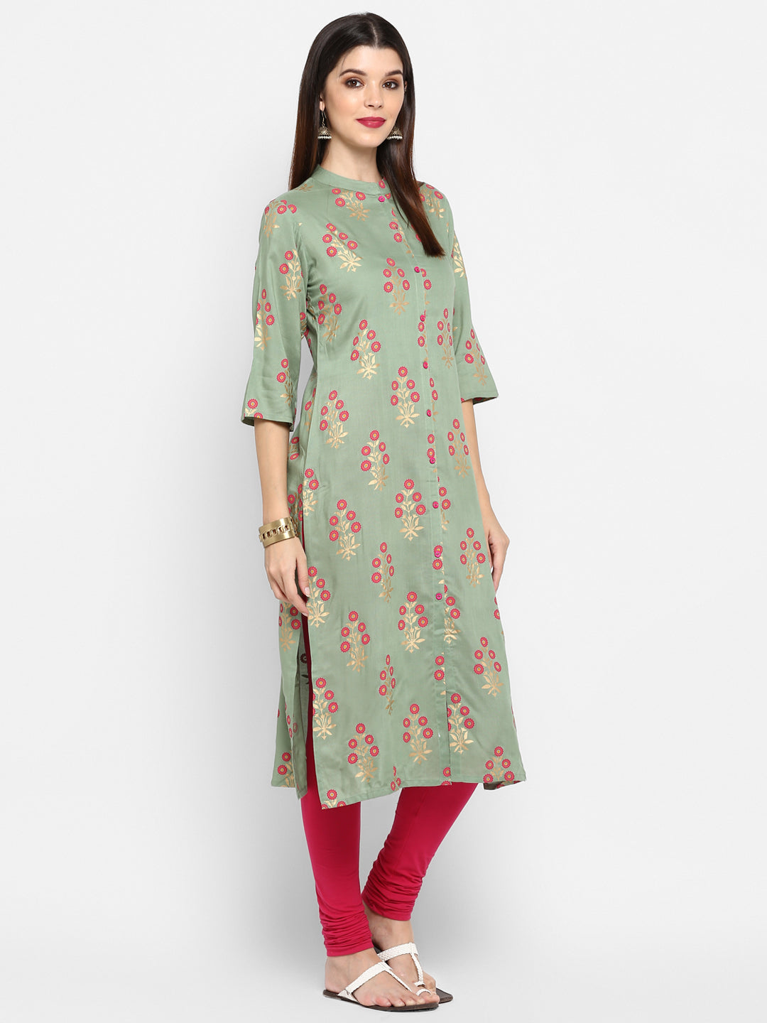 NOZ2TOZ Women Light Green Rayon Kurta (1Pc) - Swadesiicart