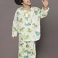 Breathables White Blue-Green Animal Cotton Nightsuit | Boys & Girls Kids