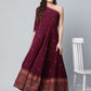 Ahalyaa Women Burgundy & Gold-Toned Ethnic Motifs One Shoulder Ethnic Maxi Dress | Swadesiicart