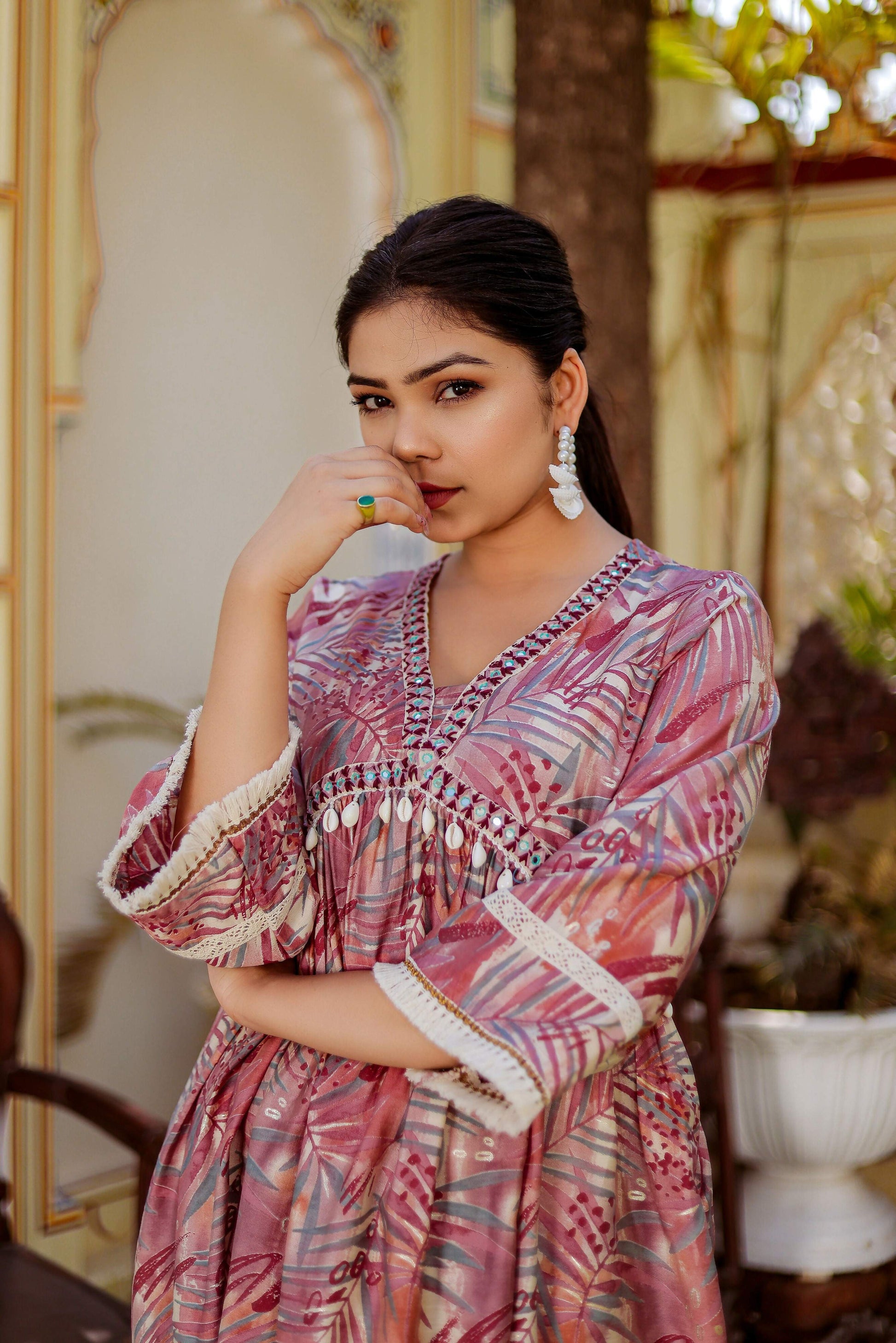 Vaasva Women Brown Muslin Floral Print Alia cut Kurta & Pant (Cord set) - Swadesiicart