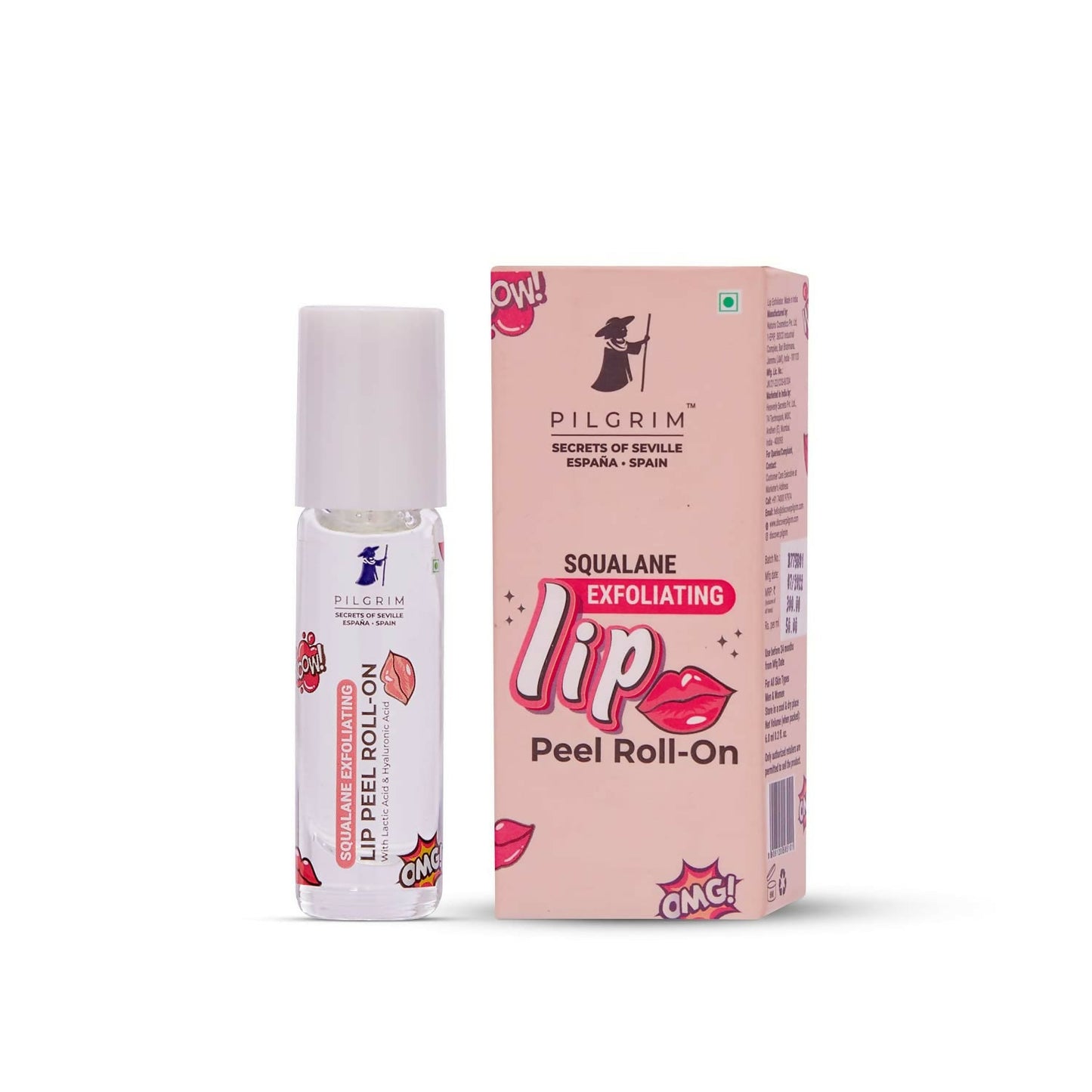 Pilgrim Spanish Lip Peel Roll-on with Lactic Acid & Hyaluronic Acid For Soft & Glossy Lips, Hydrating Dry & Flaky Lips - Pilgrim