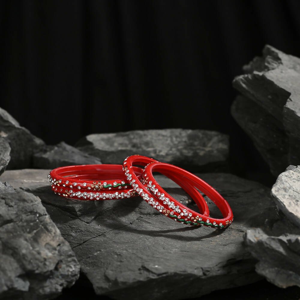 Afast Elegant Bridal & Wedding Party Fashion Bangle/Kada Set, Red And Green, Glass, Pack Of 8 Model No- A38 - Swadesiicart