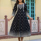 Juniper Women's Black Printed Anarkali Flared Dress | Swadesiicart