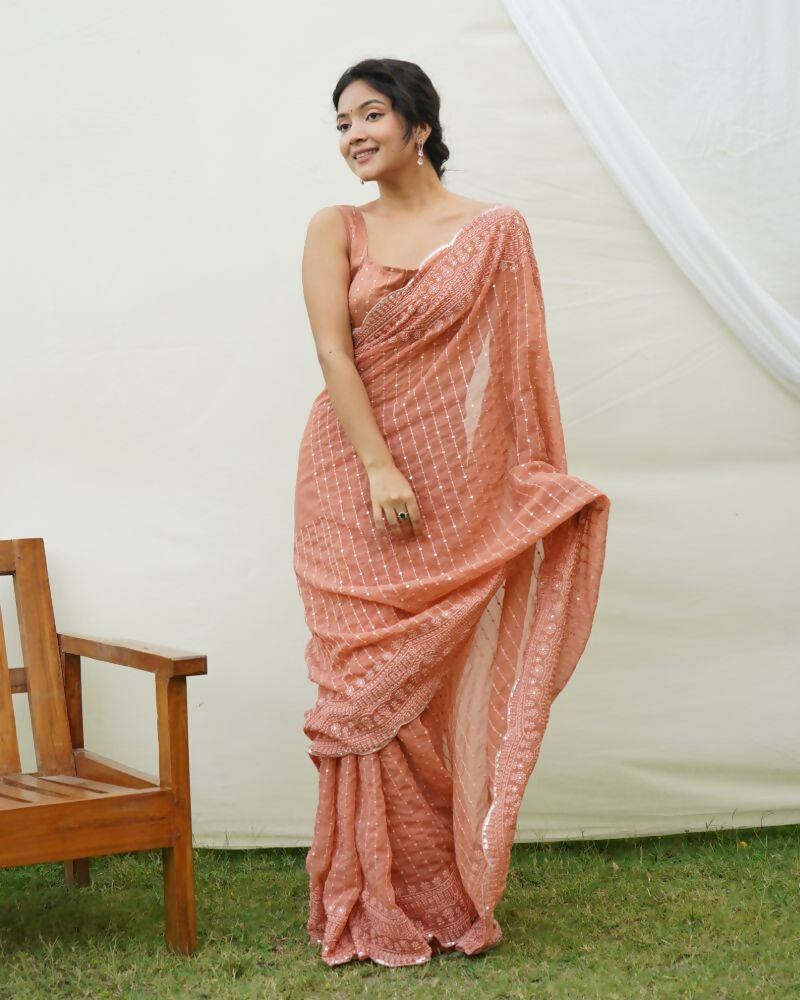 Vamsee Saraswati Orange Georgette Saree - Swadesiicart