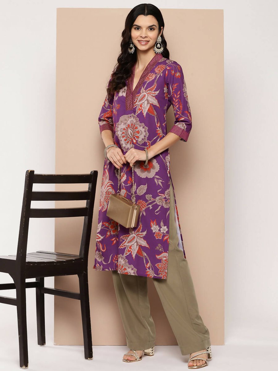 Ahalyaa Women's Traditional wear Kurta - Purple | Swadesiicart