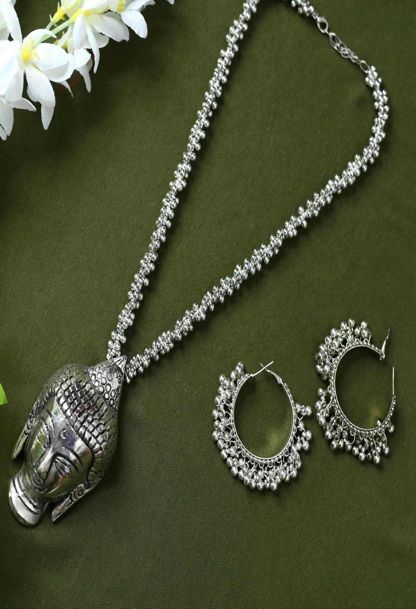 Mominos Fashion Johar Kamal Silver-Plated Brass Finish Budha Long Neckalce For Women - Mominos Fashion