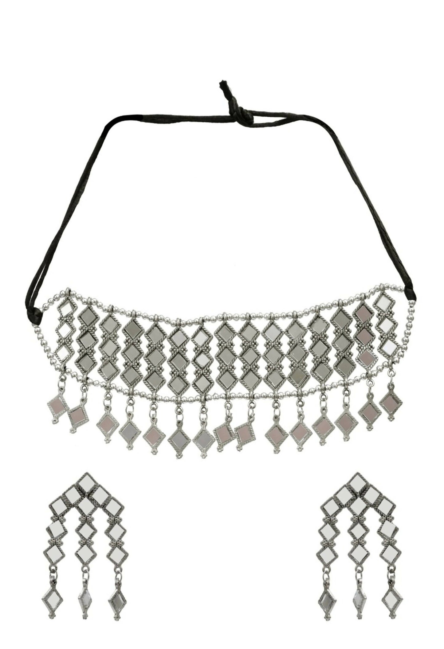 Mominos Fashion Johar Kamal Oxidised Silver-Plated Alloy Finish Mirror Choker For Women | Swadesiicart