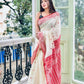 Exclusive Collection White Red Most Trending Beautiful Pure Cotton Handloom Saree - Swadesiicart