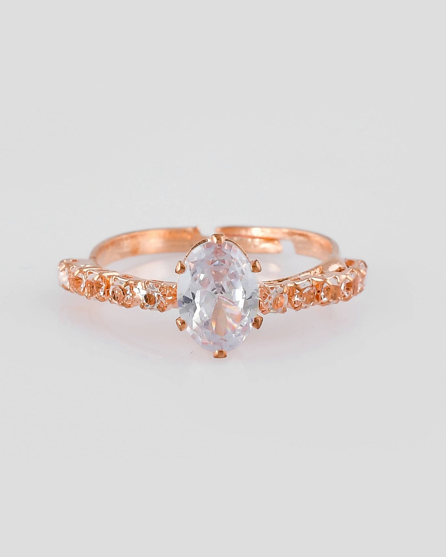 VOJ white CZ-detail Stainless Steel Cubic Zirconia Gold-Polished adjustable finger Ring | Swadesiicart