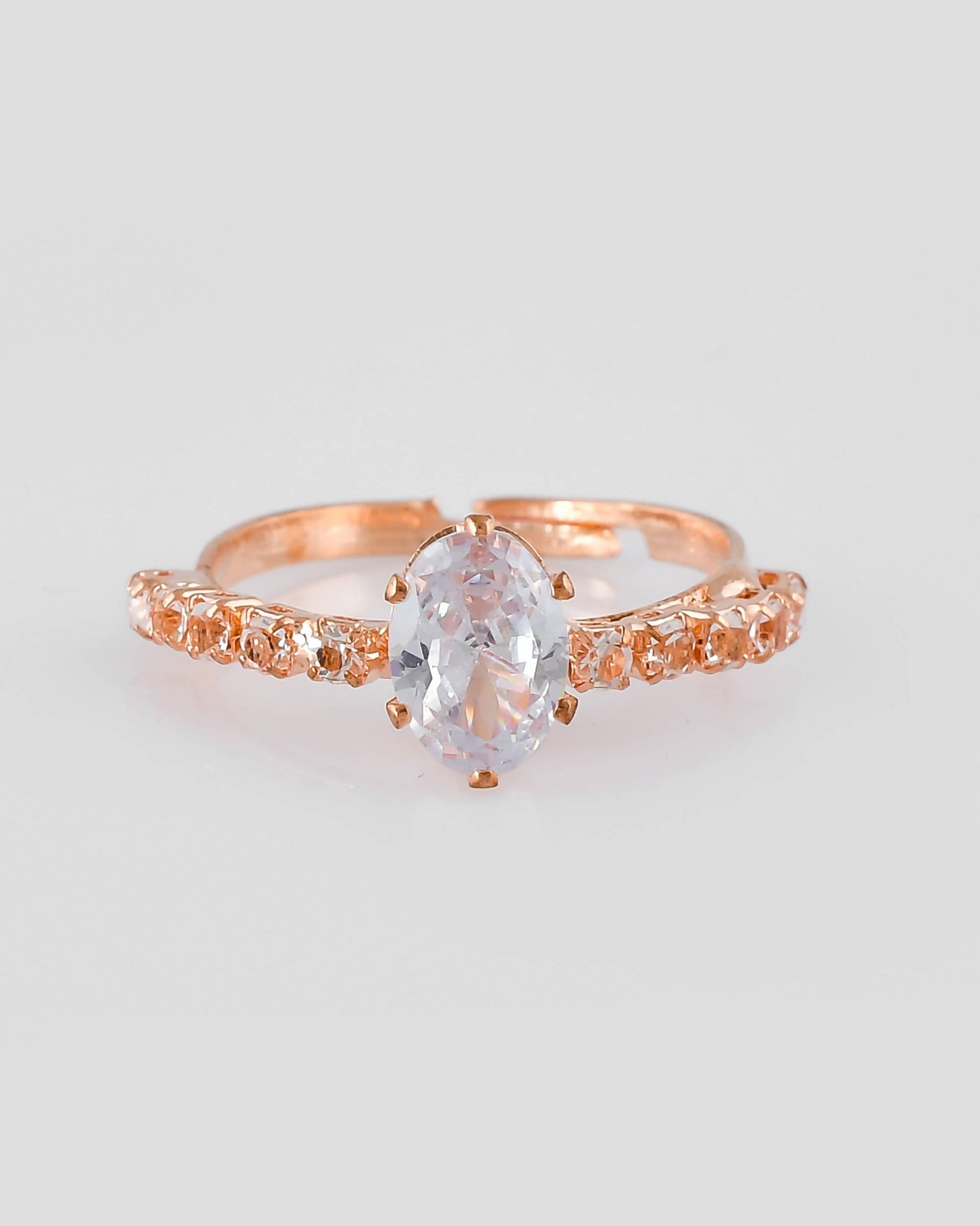 VOJ white CZ-detail Stainless Steel Cubic Zirconia Gold-Polished adjustable finger Ring | Swadesiicart