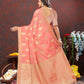 Lorenvalley Fashion Peach Cotton Woven Design with Zari Weaving Design Saree - Swadesiicart