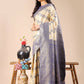 Astita Aura Silk Cream Navy Blue Banarasi Silk Saree | Swadesiicart