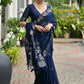Vishnu Weaves Women's Blue Linen Silk Zari Weaving Saree with Blouse - Swadesiicart