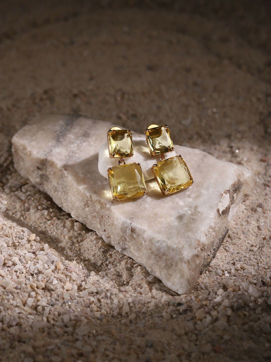 Yellow Duet Stone Earrings- Ruby Raang | Swadesiicart